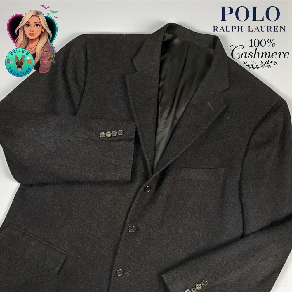 Polo Ralph Lauren Mens 46L 100% Cashmere Blazer Made in Italy Black Suit Jacket